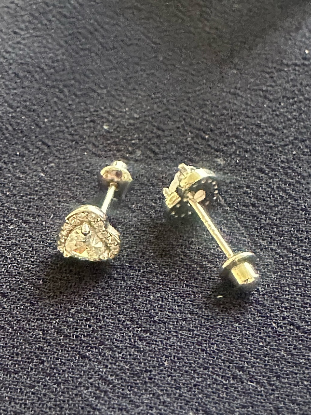 Silver Heart Halo Stud Earrings with Clear CZ - Picture 3 of 3